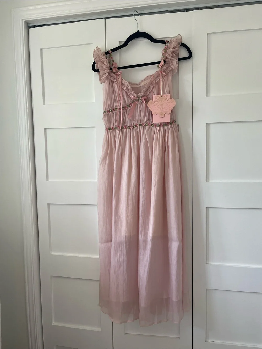 Blush Pink Off-Shoulder Dress with Floral Trim (Aurora Lacemade new with tag) - Picture 2 of 5
